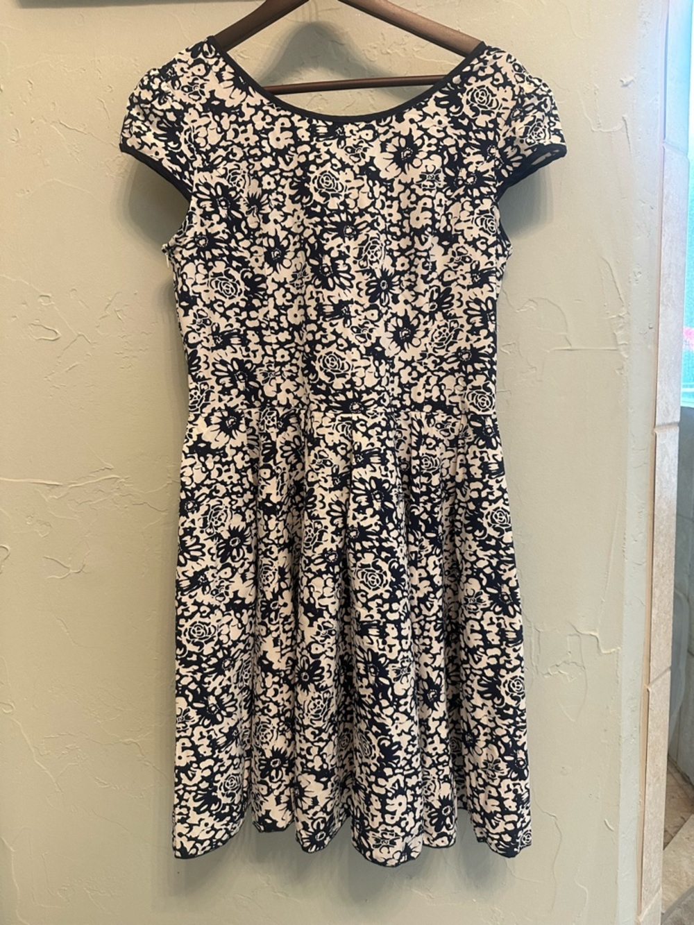 Navy and White Floral Fit & Flare Casual Dress
